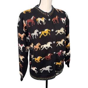 Vintage Christine Foley Horse Print Cardigan Cotton Size 1 / Small / Medium Rare